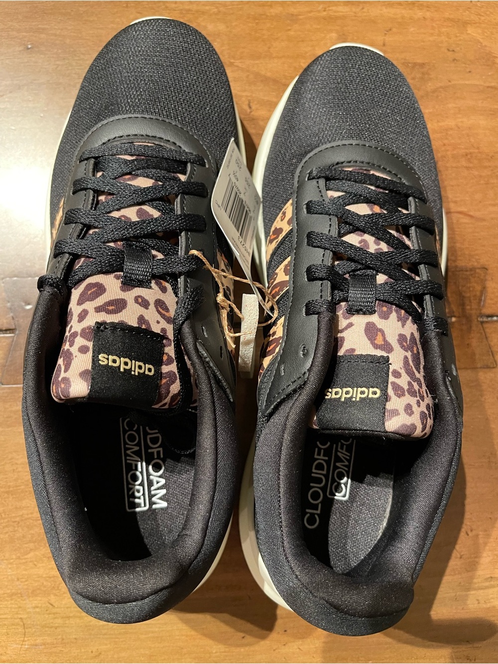 adidas Women’s Black Sneakers with Leopard-Print Tongue